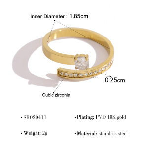 Bagues Pour Femmes En Acier Inoxydable Doré, Forme Géométrique Simple, Étanches, Serties De Strass Et De Pierres Précieuses. h5