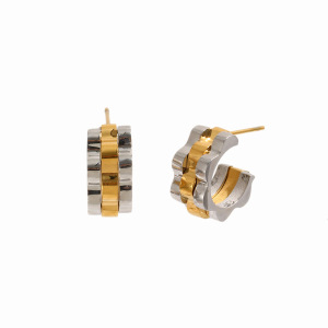 Boucles D'Oreilles Puces Pour Femmes, Collection Simple, Lignes Décontractées Et Irrégulières, En Acier Inoxydable Étanche, Couleur Or h5 Image4