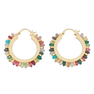 Boucles D'Oreilles Créoles Pour Femmes, Perles Rondes Couleur Cuivre Doré Et Pierres Naturelles h5