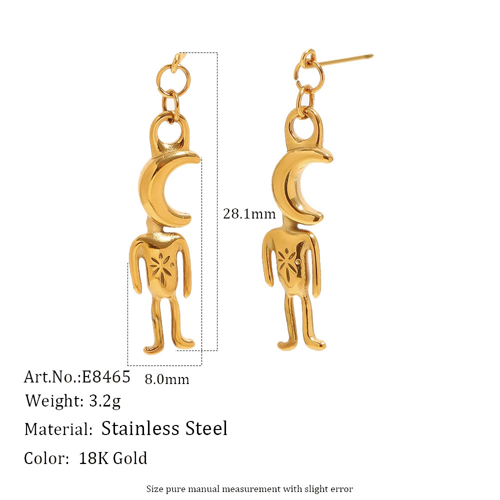 Boucles D'Oreilles Pendantes Pour Femme, Motif Lune Et Animaux Mignons, En Acier Inoxydable, Étanches, Couleur Or, De La Série Simple. 