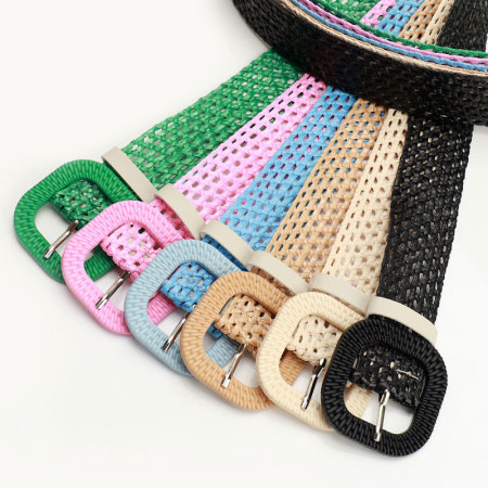 Ceinture tissée en raphia uni, style ethnique décontracté 2