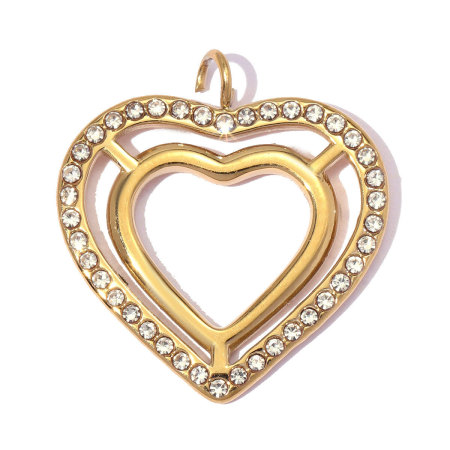 Pendentifs pour femmes en acier inoxydable doré, ornés de strass et de zircon, en forme de cœur et de trèfle 2