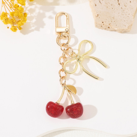 Porte-clés en résine cerise unie, nœud papillon, série Simple, couleur unie. 2