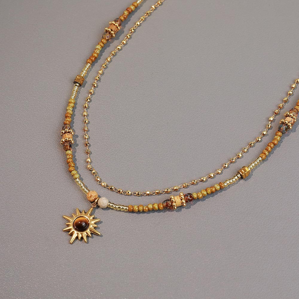 Ensembles De Colliers Pour Femmes, Collection Rétro Classique, Perles Soleil, Pierres Naturelles, Couleur Or Image3