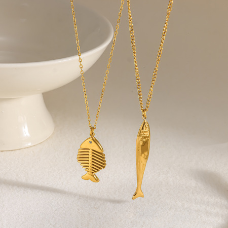 Colliers pendentifs pour femmes, collection Simple Series Vacation, forme géométrique de poisson, en acier inoxydable étanche, couleur or