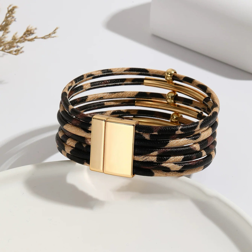 Bracelets Pour Femmes En Pu À Imprimé Léopard Rétro 