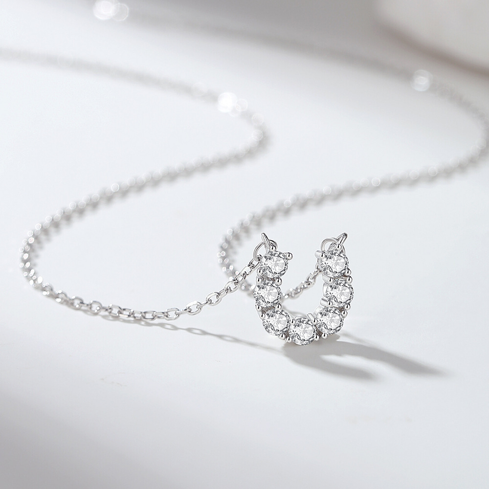 Colliers Pour Femmes En Moissanite, Élégants Et En Forme De Fer À Cheval, En Argent Sterling 925 Plaqué Rhodium, Collection Simple Series Image3