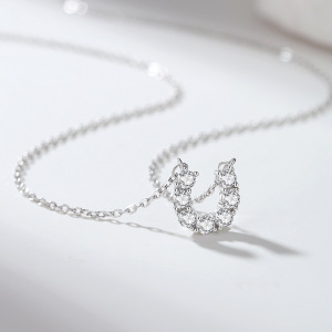 Colliers Pour Femmes En Moissanite, Élégants Et En Forme De Fer À Cheval, En Argent Sterling 925 Plaqué Rhodium, Collection Simple Series h5 Image3