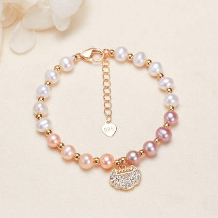 Bracelet de perles de culture d'eau douce couleur or, série Luxueuse Simple Beads Lock, pour femme
