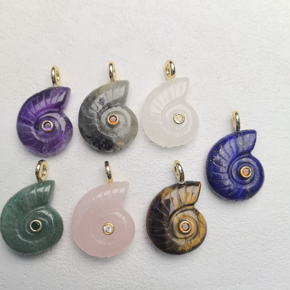 Pendentifs Pour Femmes En Forme De Coquillage, Style Océanique, Pierres Naturelles, Cuivre Doré Et Zircon h5Image2