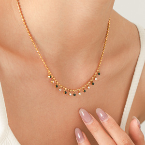 Colliers Pendentifs Pour Femmes Simple Series Daily Tassel En Acier Inoxydable Étanche Couleur Or Avec Zircon h5 Image3