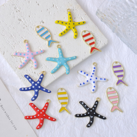 Pendentifs pour femmes en alliage, représentant un poisson et une étoile de mer en émail mignon 2