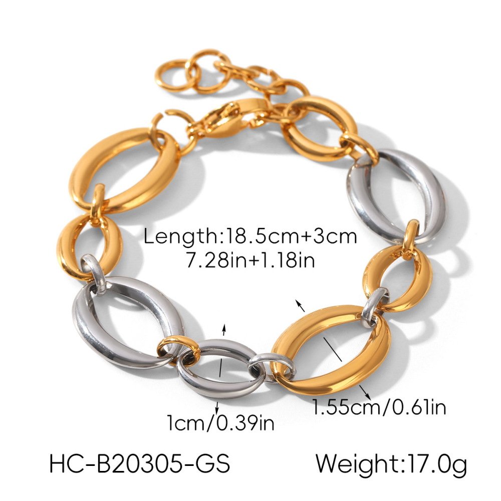 Bracelet Chaîne Simple Pour Femme, Forme Elliptique, En Acier Inoxydable, Couleur Or, Avec Zircon, Idéal Pour Un Usage Quotidien. h5Image2