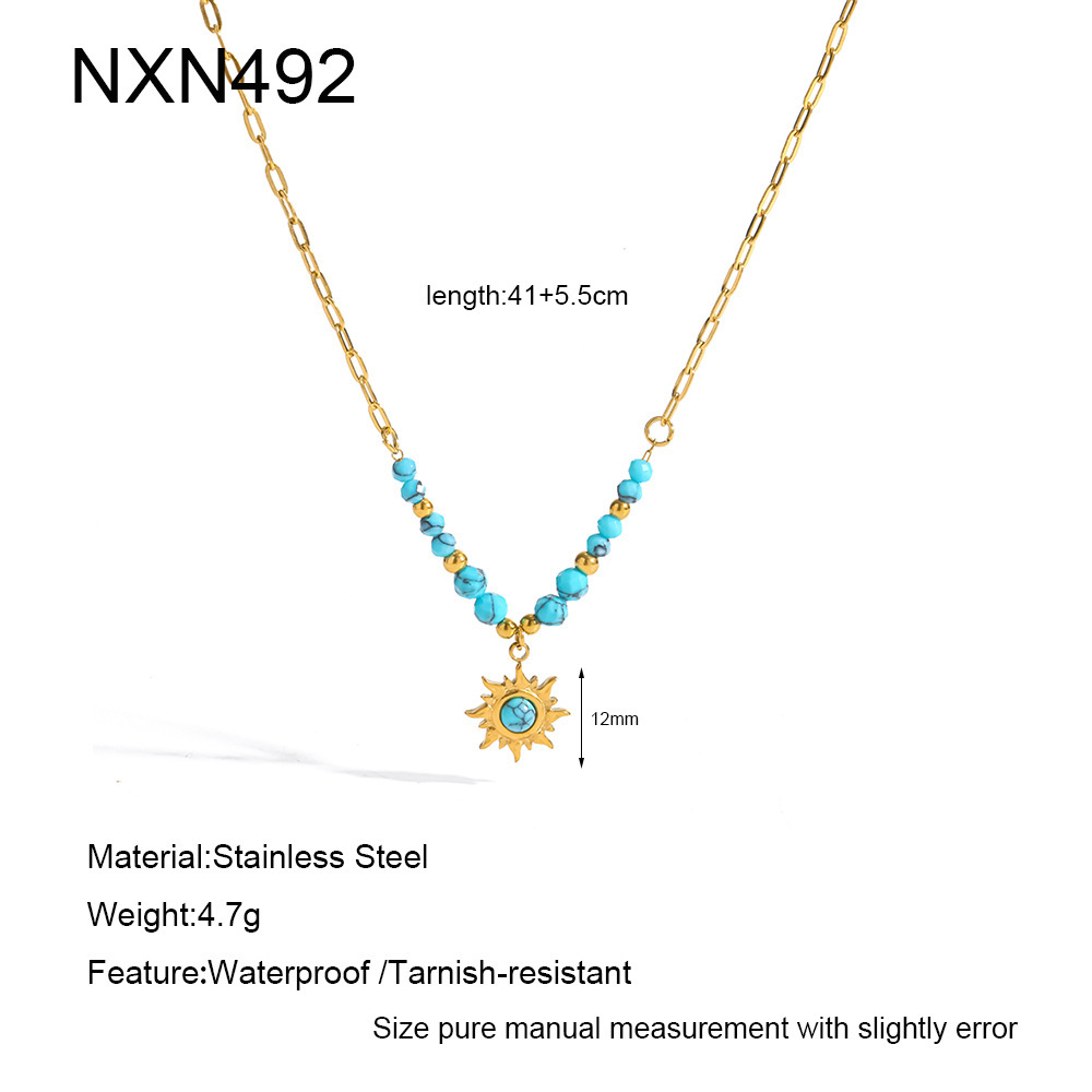 Colliers Pendentifs Romantiques Décontractés En Acier Inoxydable Étanche Couleur Or, Forme Géométrique Cœur Et Fleur 