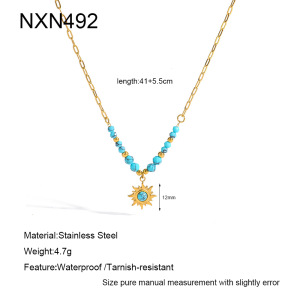 Colliers Pendentifs Romantiques Décontractés En Acier Inoxydable Étanche Couleur Or, Forme Géométrique Cœur Et Fleur h5 