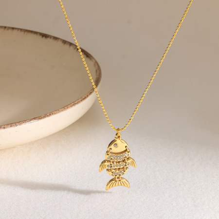 Colliers pendentifs pour femmes, collection romantique, forme irrégulière décontractée, motif poisson, en acier inoxydable étanche, couleur or 2