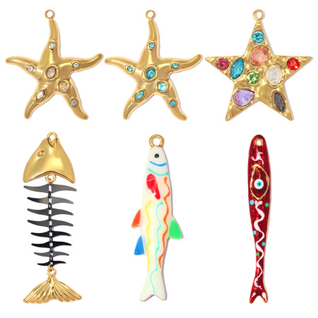 Pendentifs femme romantiques en acier inoxydable, couleur or, motif poisson et étoile de mer à faire soi-même