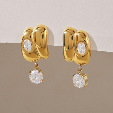 Boucles d'oreilles puces élégantes en acier inoxydable imperméable avec zircon, de forme irrégulière et luxueuses, collection Luxueuse 2