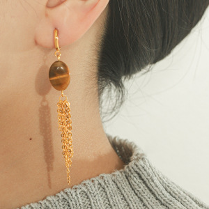 Boucles D'Oreilles Pendantes Pour Femme, Style Simple Series Daily Heart, En Acier Inoxydable, Étanches, Couleur Or, Avec Pompon Et Pierre Naturelle. h5 Image4