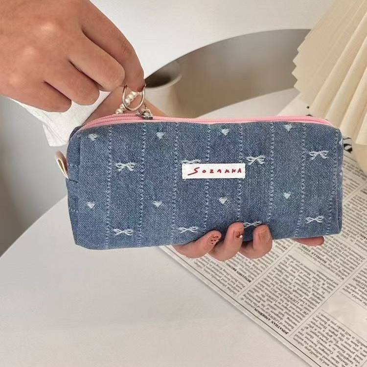 Pochettes À Stylos Décontractées En Polyester Avec Nœud En Forme De Cœur, Couleur Unie, De La Série Simple Image3
