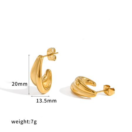 Boucles d'oreilles puces pour femmes en acier inoxydable, forme C, étanches, couleur or