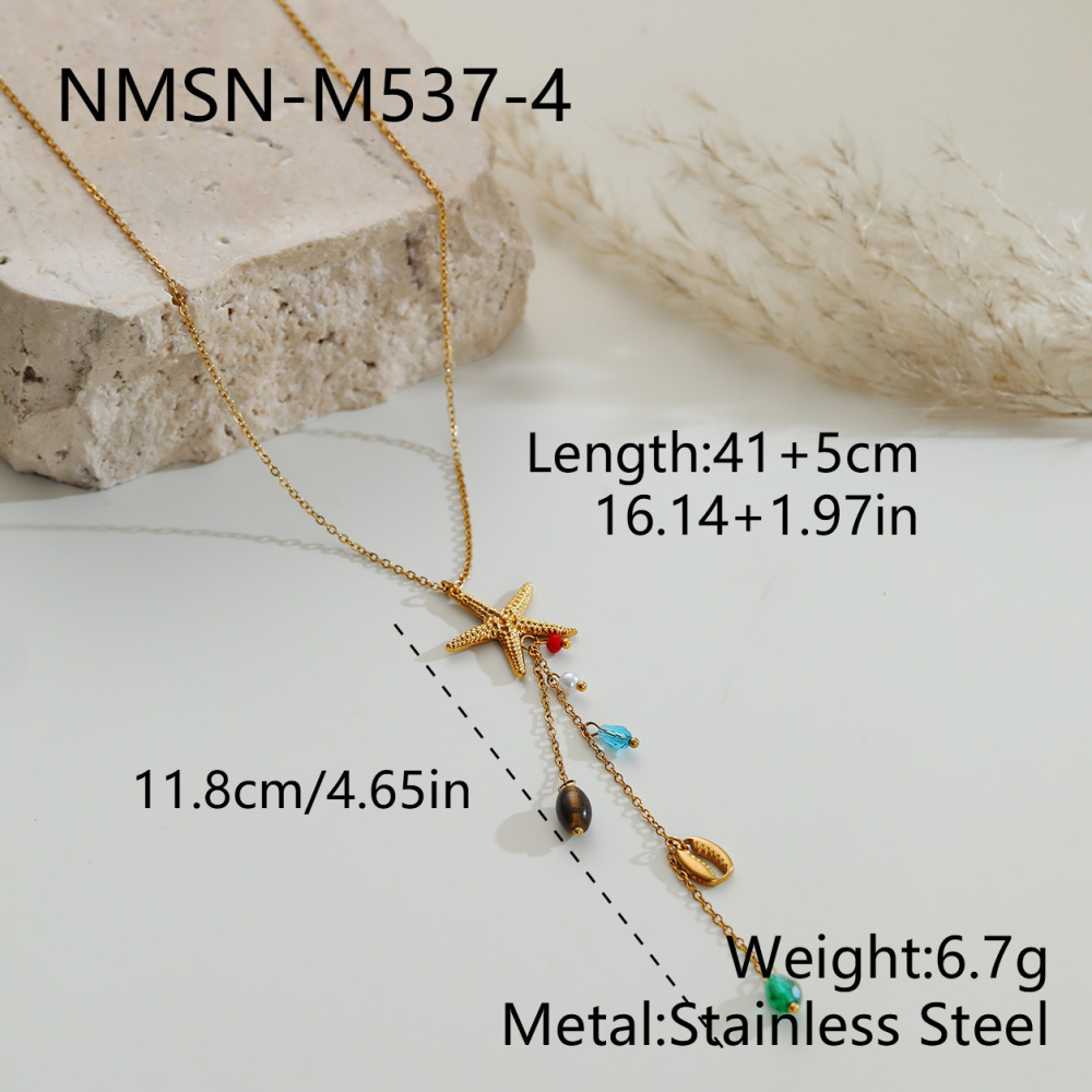 Collier Pendentif Femme Simple Series Vacation Chain Étoile De Mer Corail Acier Inoxydable Étanche 