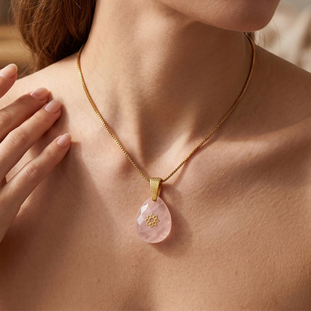 Colliers pendentifs pour femmes en acier inoxydable doré, étanches, avec pierre naturelle et collection Sweet Droplet de la série Simple