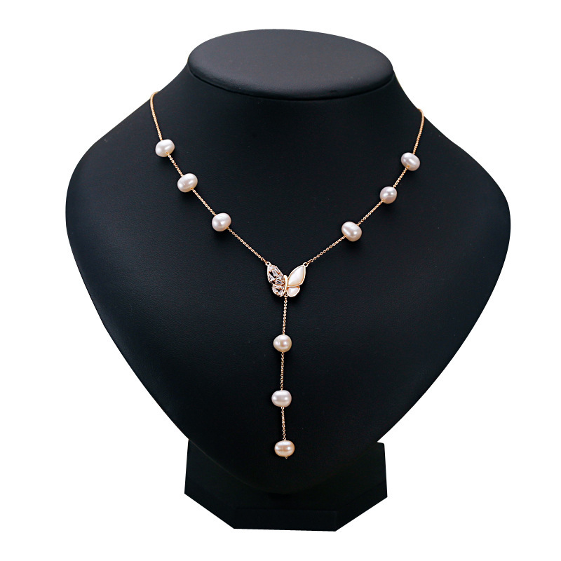 Collier De Perles Pour Femme, Collection Simple Series Elegant Beads, Perles Papillon D'Eau Douce, Plaqué Platine Image5