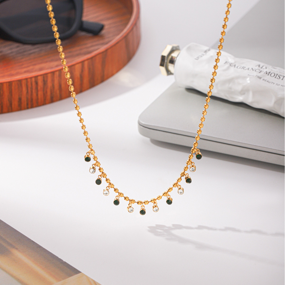 Colliers Pendentifs Pour Femmes Simple Series Daily Tassel En Acier Inoxydable Étanche Couleur Or Avec Zircon h5Image5