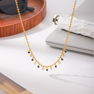 Colliers Pendentifs Pour Femmes Simple Series Daily Tassel En Acier Inoxydable Étanche Couleur Or Avec Zircon h5 Image5