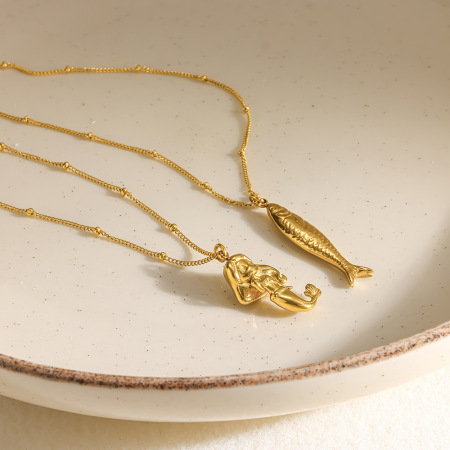 Colliers pendentifs pour femmes, collection Simple, forme irrégulière décontractée, sirène, en acier inoxydable étanche, couleur or
