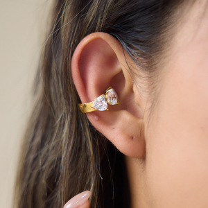 Boucles D'Oreilles Manchette D'Oreille Pour Femme, Élégantes Et Rondes, En Acier Inoxydable, Couleur Or, Étanches, Avec Zircon. Collection Luxueuse h5 Image4