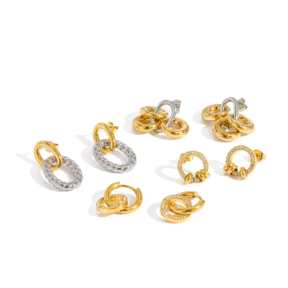 Boucles D'Oreilles Pendantes Pour Femme, En Acier Inoxydable Doré, Imperméables, De Forme Elliptique Et Ornées De Strass. Image4