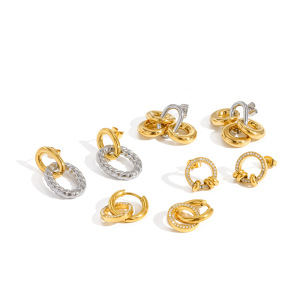 Boucles D'Oreilles Pendantes Pour Femme, En Acier Inoxydable Doré, Imperméables, De Forme Elliptique Et Ornées De Strass. h5 Image4