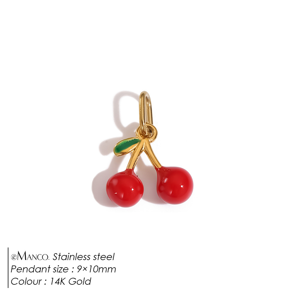 Pendentifs Femme Romantiques À Faire Soi-Même, En Acier Inoxydable, Couleur Or, Motif Fruits (Cerise Et Fraise) 