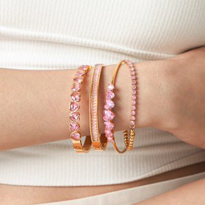 Bracelet Jonc Pour Femme En Acier Inoxydable Doré, Étanche, En Forme De Cœur Et D'Ellipse, Orné De Zircon, Collection Luxe Daily h5 Image3
