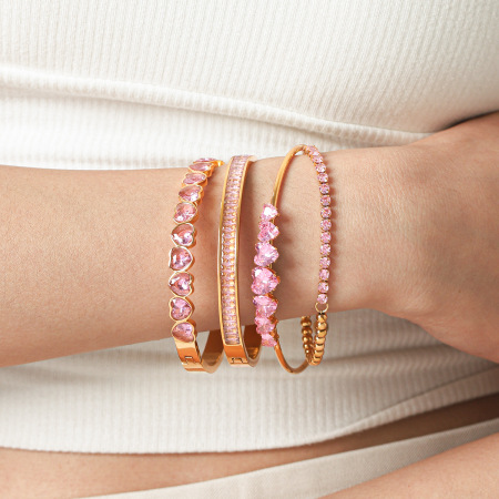 Bracelet jonc pour femme en acier inoxydable doré, étanche, en forme de cœur et d'ellipse, orné de zircon, collection Luxe Daily 2