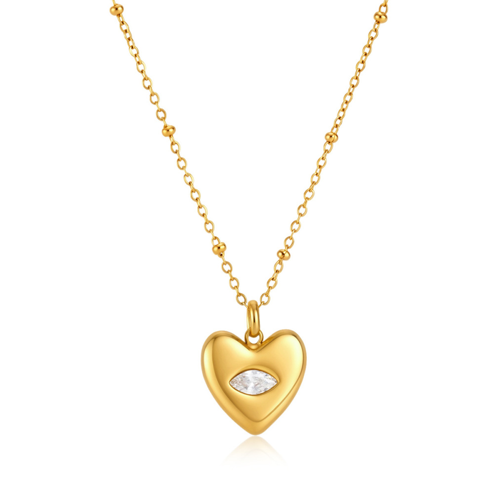 Colliers Pendentifs Pour Femmes En Acier Inoxydable, Couleur Or, Ornés D'Un Zircon Et D'Un Joli Cœur, Collection Simple Series Image5