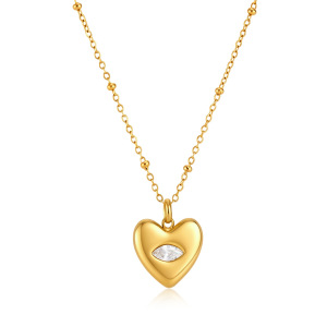 Colliers Pendentifs Pour Femmes En Acier Inoxydable, Couleur Or, Ornés D'Un Zircon Et D'Un Joli Cœur, Collection Simple Series h5 Image5