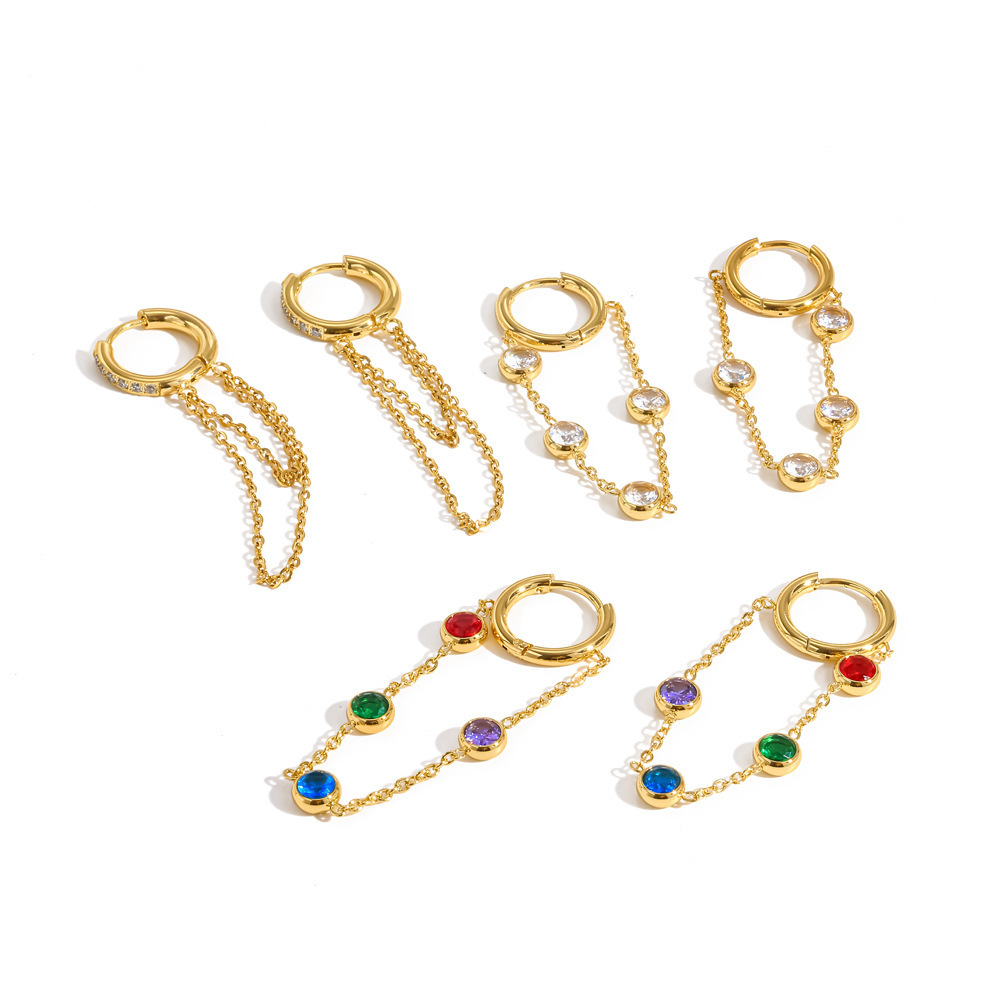 Boucles D'Oreilles Pendantes Pour Femmes, En Acier Inoxydable Étanche, Couleur Or, Avec Pompon Et Strass. Image4