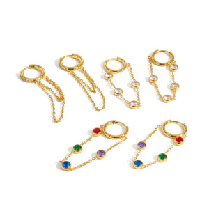 Boucles D'Oreilles Pendantes Pour Femmes, En Acier Inoxydable Étanche, Couleur Or, Avec Pompon Et Strass. h5 Image4