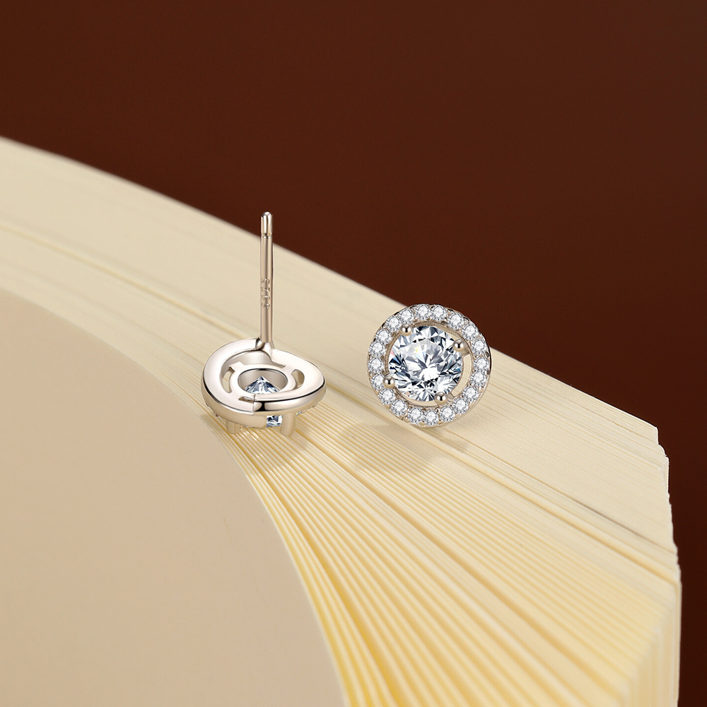Boucles D'Oreilles Pour Femmes En Moissanite, Modèle Simple Circle, En Argent Sterling 925 Plaqué Rhodium, De La Série Luxueuse Image3