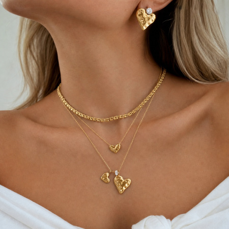 Colliers pendentifs pour femmes, collection Simple Series, élégants, motif marteau en forme de cœur, en acier inoxydable étanche, couleur or