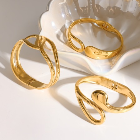 Bracelets manchettes pour femmes en acier inoxydable, couleur or, forme géométrique simple 2