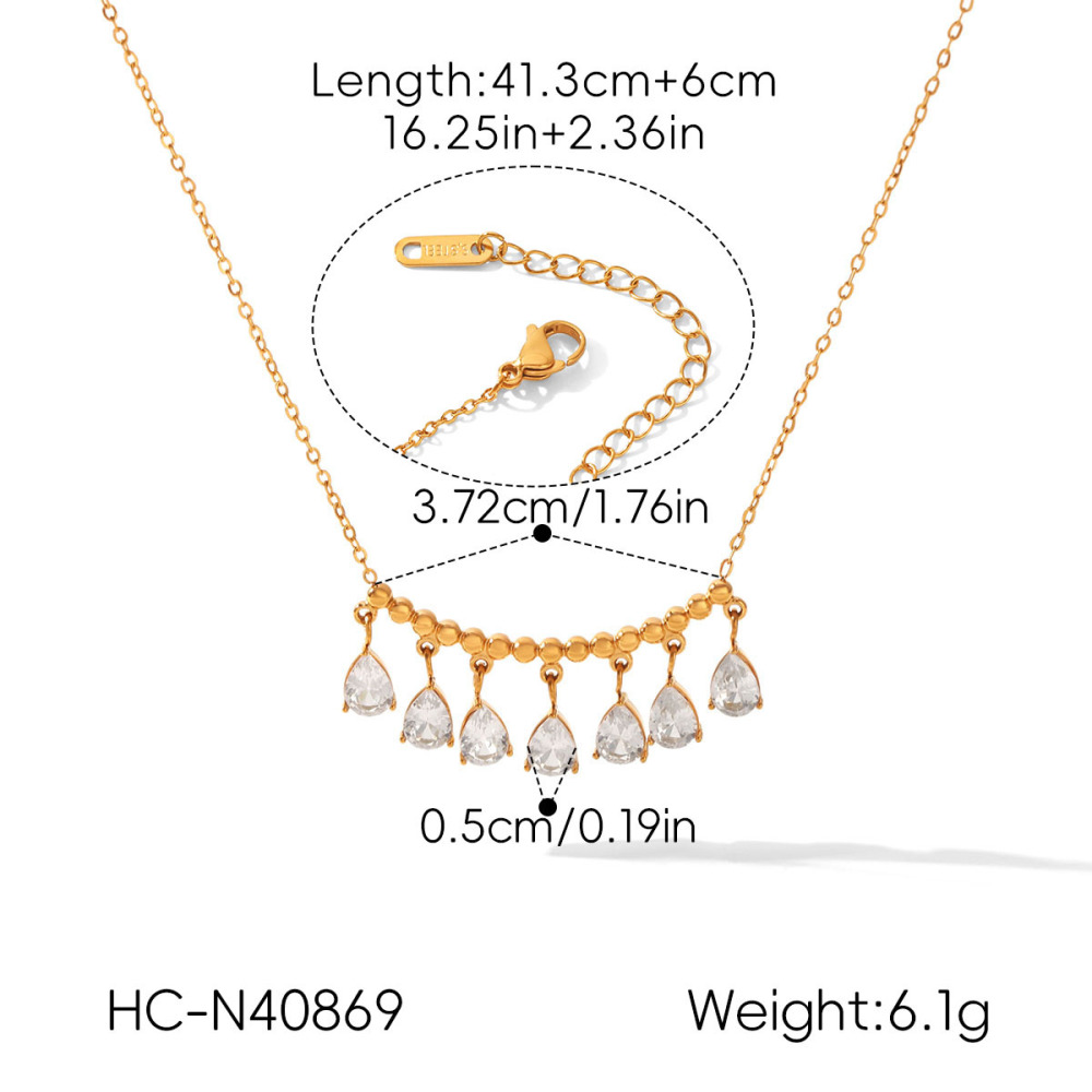 Colliers Pendentifs Pour Femmes De La Luxueuse Collection Daily Droplet, En Acier Inoxydable Étanche Couleur Or Et Zircon. Image2