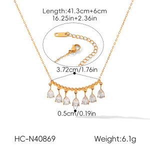 Colliers Pendentifs Pour Femmes De La Luxueuse Collection Daily Droplet, En Acier Inoxydable Étanche Couleur Or Et Zircon. h5 Image2