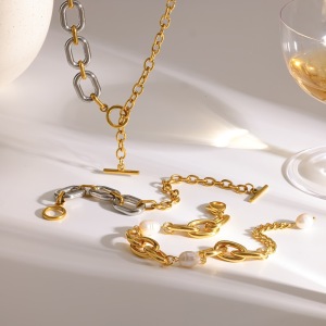 Ensembles De Colliers Pour Femmes En Acier Inoxydable, Couleur Or, Série Classique h5 Image2