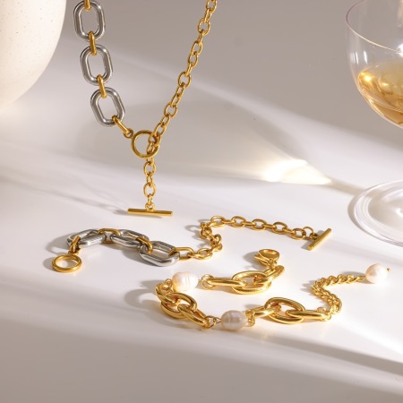 Ensembles de colliers pour femmes en acier inoxydable, couleur or, série classique 2