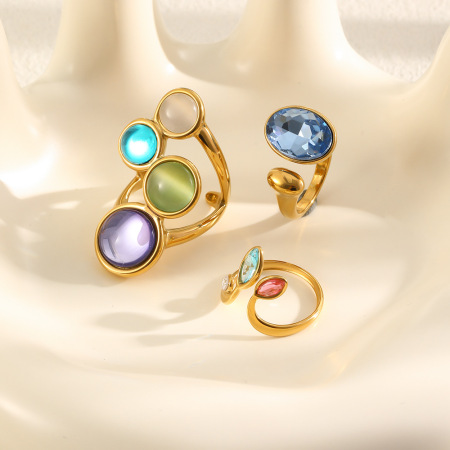 Bagues pour femmes en acier inoxydable doré, ornées de zircon et serties de pierres précieuses, collection Sweet Droplet, collection Romantique 2