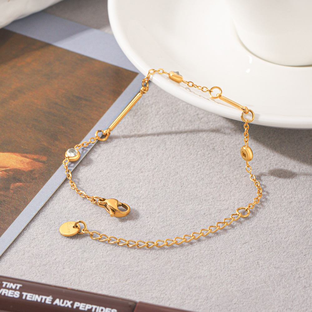 Bracelet Chaîne Pour Femme Simple Series Daily Chain En Acier Inoxydable Étanche Couleur Or Avec Zircon h5Image5